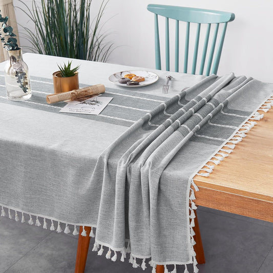 Oubonun Cotton Linen Square Tablecloth - Wrinkle Resistant & Waterproof - Machine Washable Table Cloth with Tassels for Kitchen & Dining, 55''x55'', 4 Seats