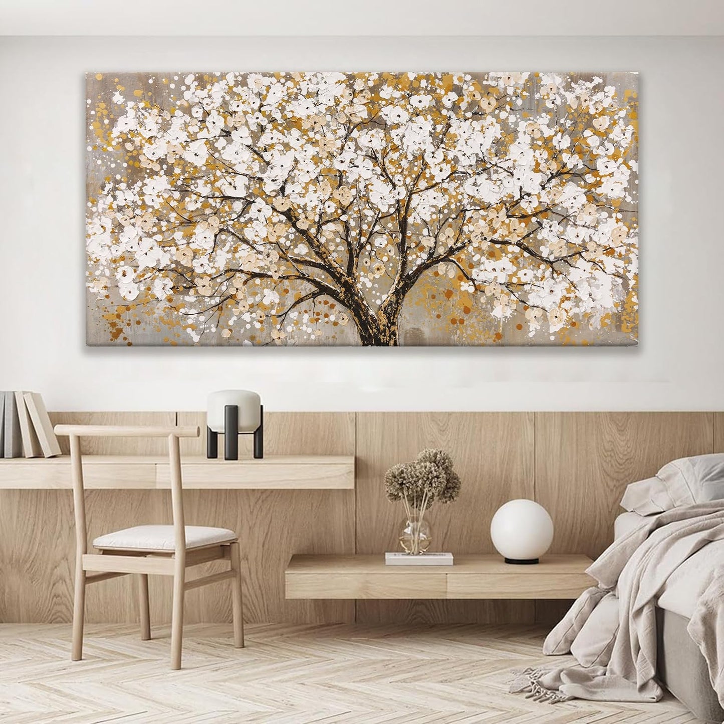 Large Wall Art For Living Room Gold Abstract Tree Of Life Modern Artwork Canvas Art Wall Decor Painting Tree Pictures Home Wall Decor Ready To Hang For Bedroom Decor 29" X 58"