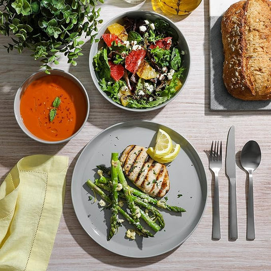 Gibson Home Oslo 12-Piece Porcelain Chip and Scratch Resistant Dinnerware Set, Grey,Service for 4