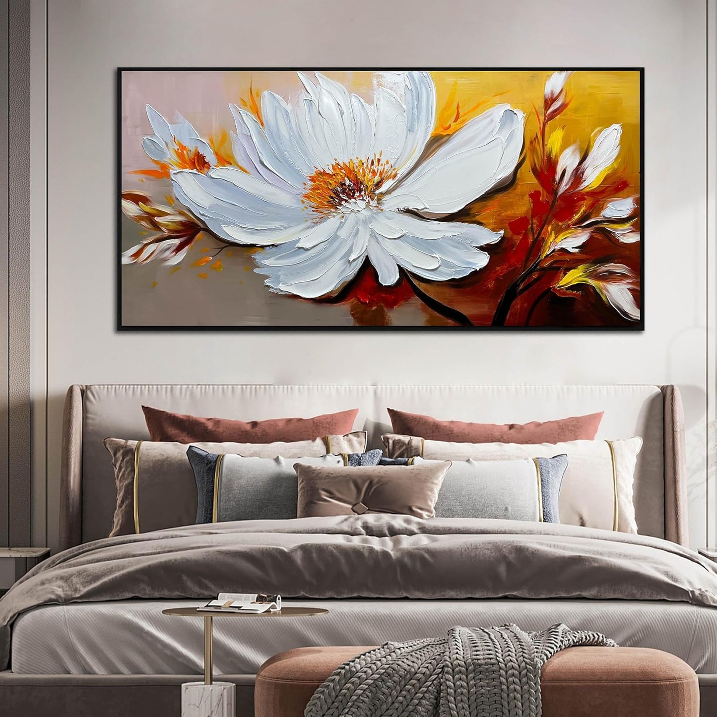 Hand Painted Flower Painting Wall Art for Bedroom - Abstract Painting Wall Art for Living Room - Big Picture Frames for Wall Size 29" x 59"