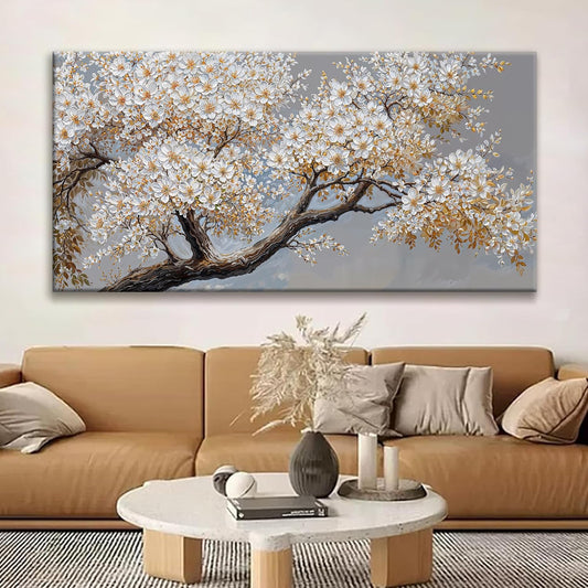 Large Wall Art Decor Modern White Flowers On Tree Artwork Prints Decor Ready To Hang Canvas Wall Art For Living Room Office Bedroom Wall Decor Kitchen 29x58 Inch