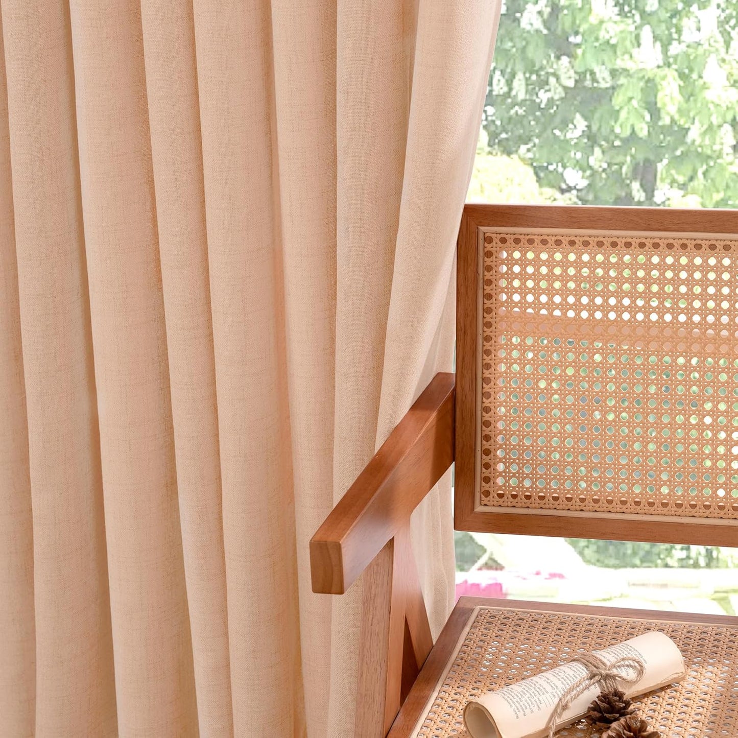 YoungsTex Peach Linen Curtains 95 Inch Length for Living Room, Coral Semi Sheer Drapes Extre Long Light Filtering with Bronze Grommet for Bedroom Dining, 52 x 95 Inch, 2 Panels