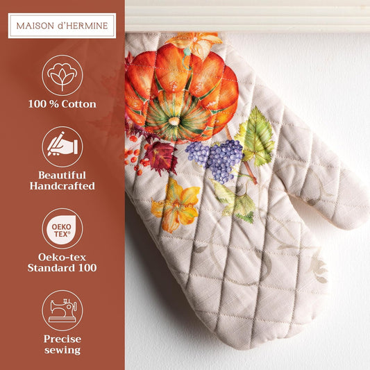 Maison d' Hermine Oven Gloves 100% Cotton Oven Mitt 7" x 13" with Loop Heat Resistant BBQ Cooking Gloves for Thanksgiving Christmas Decorations Baking Handling Hot Pans (Pack of 1, Lumina)