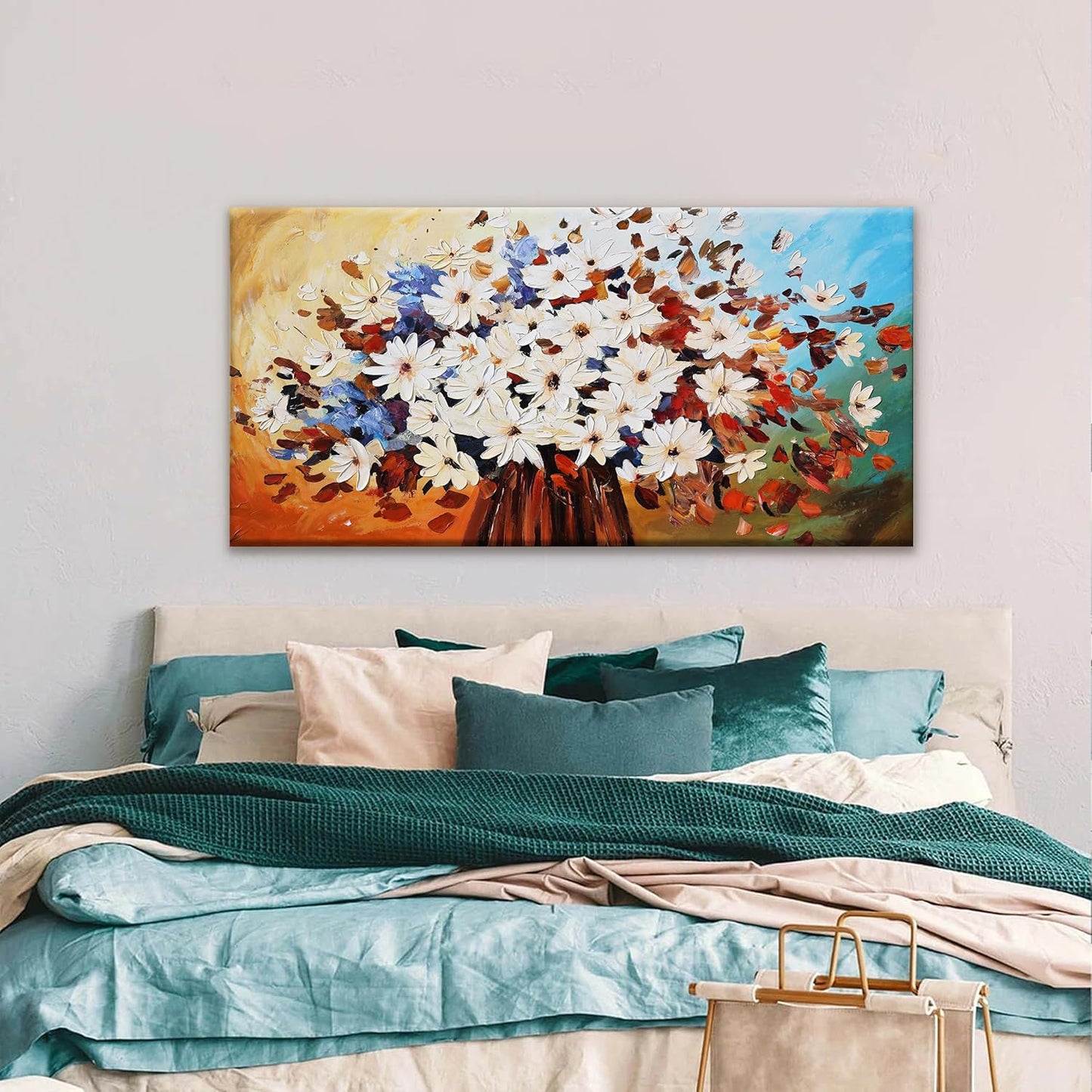 QSQ Canvas Art Wall Decor Modern Minimalist Home Wall Decor Flower Paintings Colorful White Flower Wall Art Prints Floral Wall Art Pictures For Bedroom Kitchen Office Artwork 20" × 40"