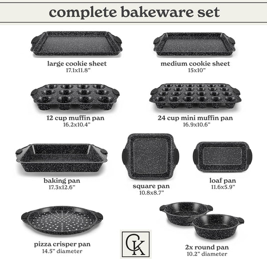 Country Kitchen Nonstick Stackable Bakeware Set - Durable, Easy Release Baking Set, Black, 10 Pcs