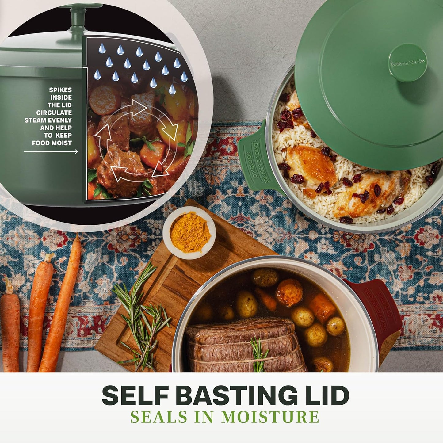 Gotham Steel 5 Qt Lightweight Dutch Oven Pot with Lid & Holders, Ceramic Non Toxic, Oven Safe & Even Heat Retaining Dutch Oven for Bread Baking Sourdough, Soup, Casserole, 70% Lighter than Cast Iron