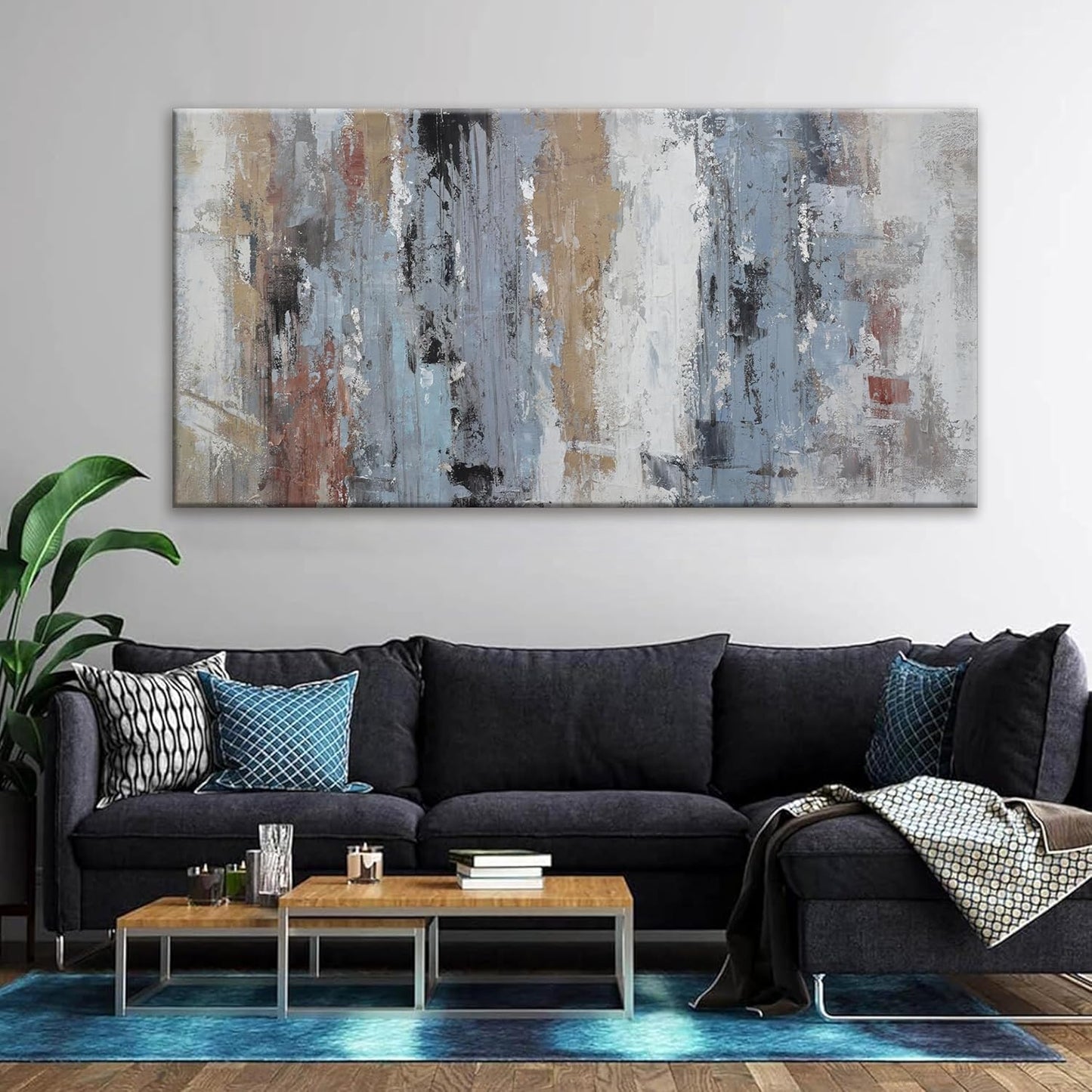 YISXINOAG Abstract Wall Art For Living Room Colorful Canvas Art Wall Decor Large Teal Blue White Wall Art Office Decor Abstract Painting For Home Bedroom Hotel Artwork 29x58 Inch