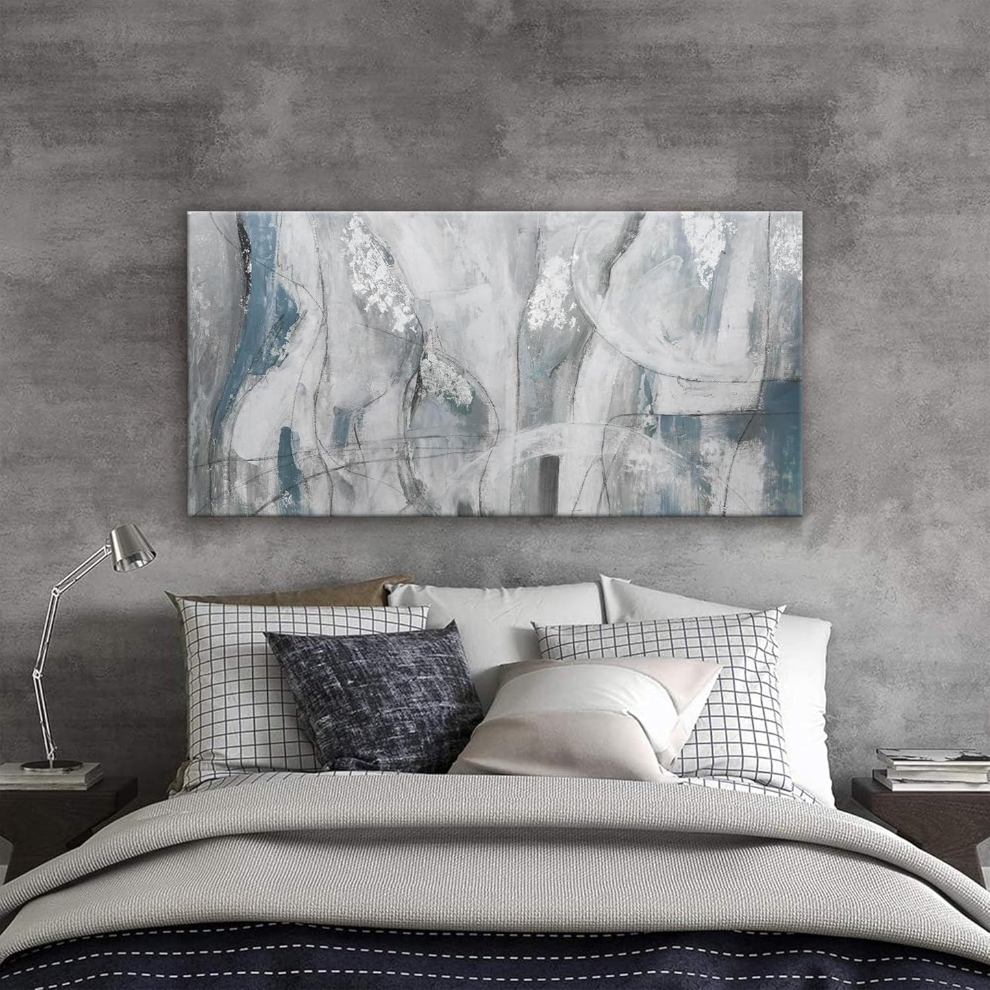 YISXINOAG Abstract Wall Art Ready To Hang White Wall Art Modern Fantasy Paintings Blue White Abstract Wall Decor Prints Canvas Art Wall Decor Painting For Bedroom Office Decoration 20" X 40"