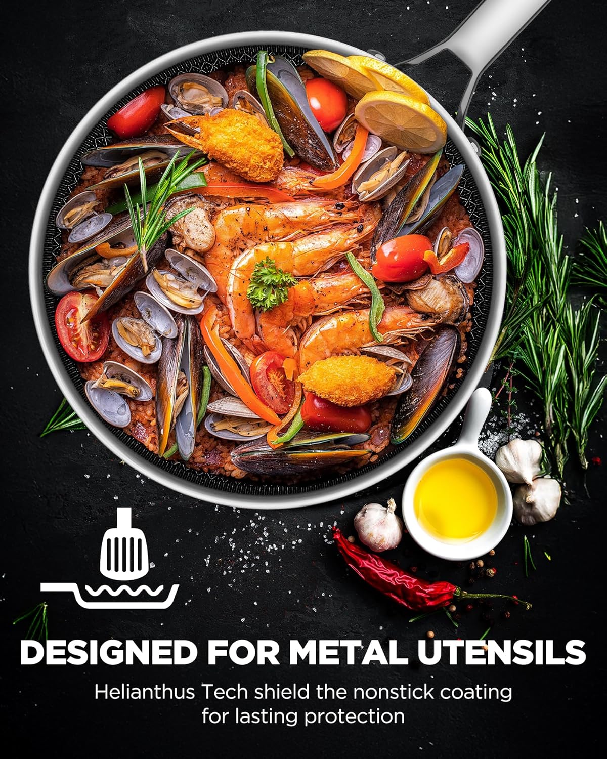 Nonstick Frying Pan Set, Non-Toxic Tri-Ply Hybrid Ceramic Skillet 3 Piece, 8, 10 & 12 Inch Stainless Steel Pans, PFAS/PFOA/PTFE Free, Metal Utensil Safe, Dishwasher & Oven Safe, Induction Compatible