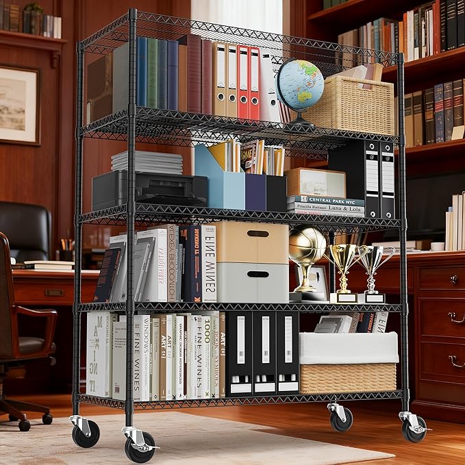 5 Tiers Shelf 3300 lbs Steel Storage Shelving Utility Shelving Unit Steel Organizer Wire Rack for Home,Kitchen,Office,Garage Black 23.6" D x 53.1" W x 73.6" H