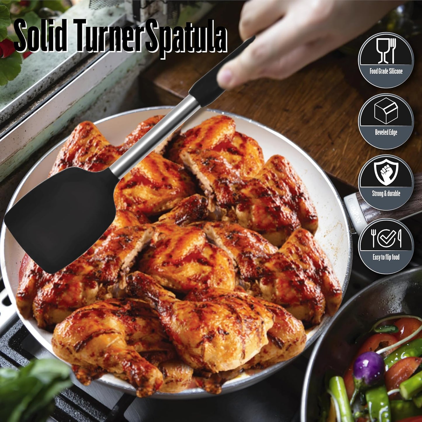 Silicone Spatulas set for kitchen: Heat Resistant Turner & Slotted Silicone Spatula for Cooking, Non Toxic Kitchen Utensils, Ideal kitchen spatula turner for Eggs & Pancakes - Black