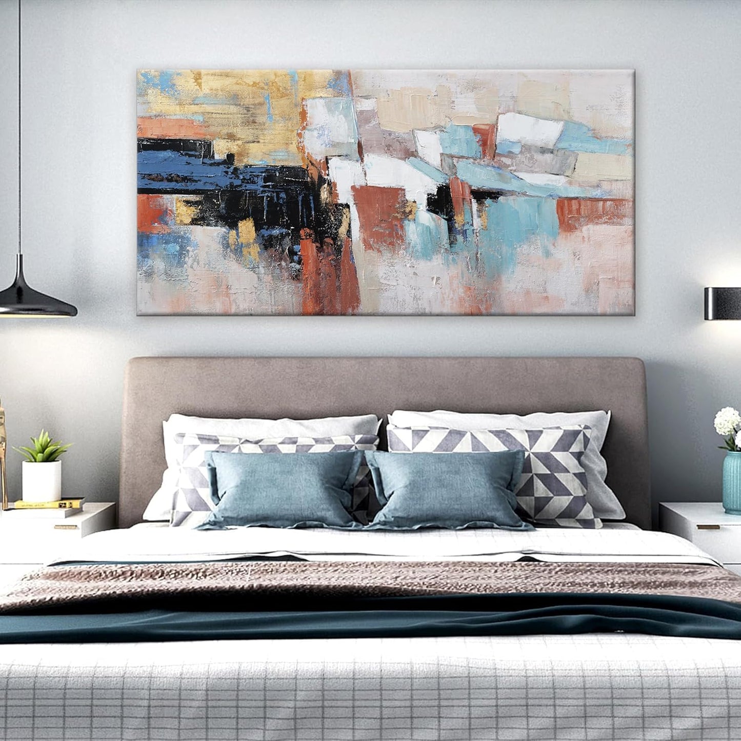 Canvas Wall Art Decor Large Wall Art For Living Room Abstract Art Blue Canvas Art Work Gold Wall Art Decor Colorful Abstract Wall Art Prints For Bedroom Office Kitchen Wall Decor 24" x 48"