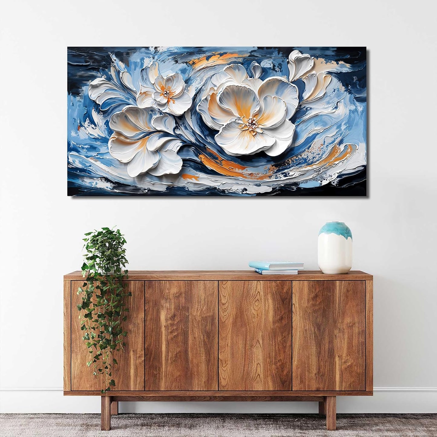 Canvas Wall Art Decor Wall Art Pictures for Living Room Abstract Canvas Art Wall Decor Blue White Wall Art Prints Modern Flower Wall Art Decorations Bederoom Office Home Decor Aesthetic 20" X 40"