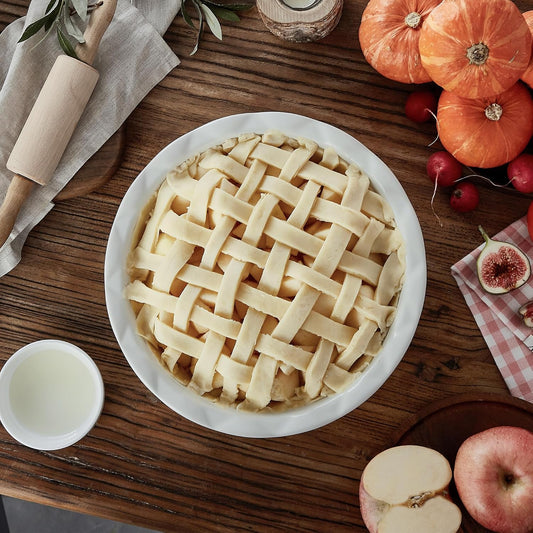 Lareina Ceramic Pie Pans for Baking, 9 Inches Pie Plate for Apple Pie, 36 Ounce Round Baking Dish, Set of 2, Thanksgiving day Gifts for Women, White