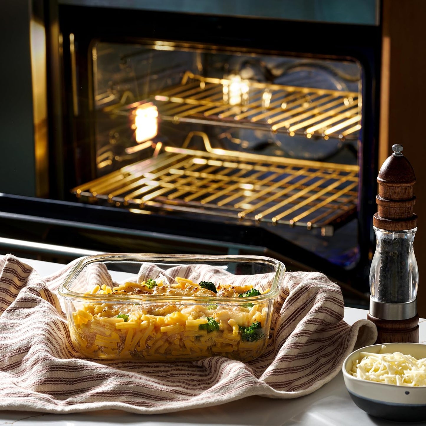 4pc Set of 8 Cup Large Glass Food Storage Containers with Lids - Airtight Meal Prep Container with Lid Lock - Freezer Microwave & Oven Safe Clear Lunch Bowl, Stackable Baking Pantry Organizer