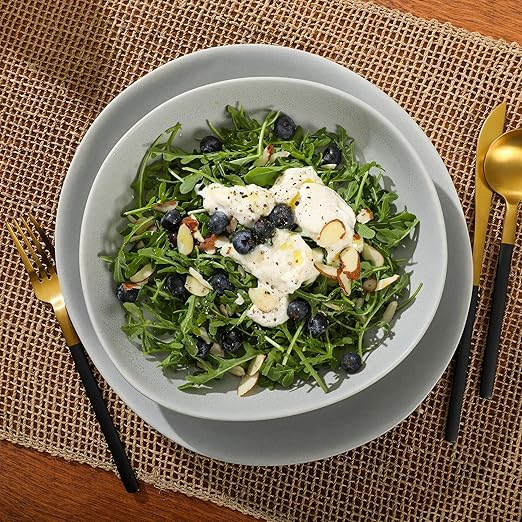 Gibson Elite Zion Mist 16 Piece Stoneware Reactive Glaze (Service for 4) Ceramic Plates and Bowls Modern Organic Dinnerware Set - Blue