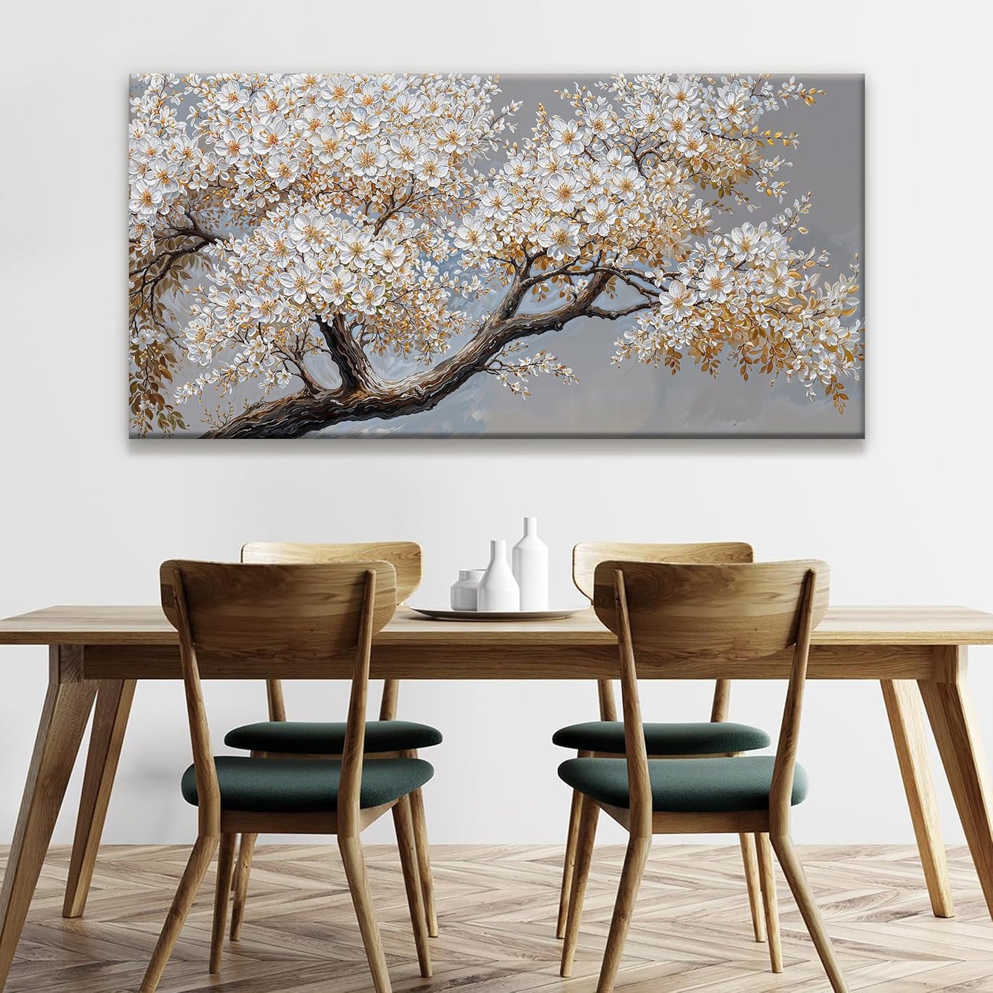 Canvas Wall Art Decor White Flowers On Tree Artwork Wall Decor Living Room Canvas Prints Modern Wall Art For Office Kitchen Canvas Prints Decor 24x48 Inch