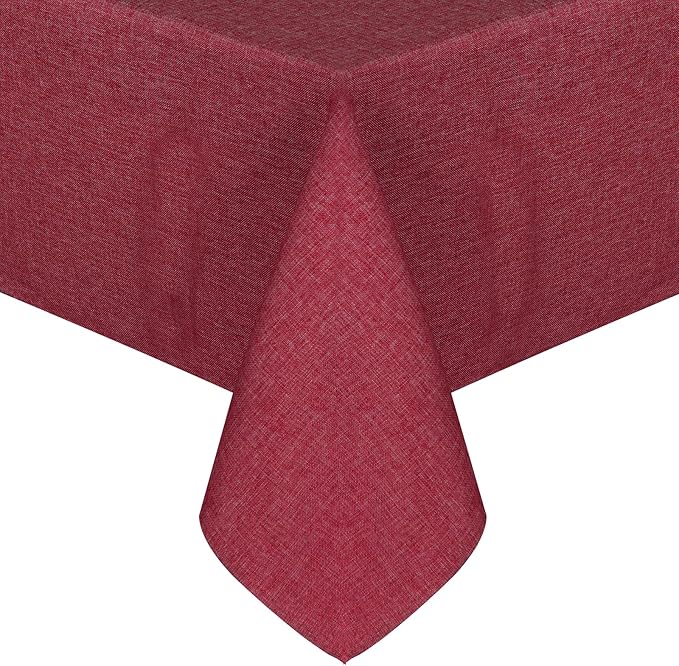 JIUZHEN Red Rectangle Tablecloth, Faux Linen, 52 x 70 Inch, Wrinkle & Spill-Resistant, Farmhouse Style, Perfect for Dining, Parties & Camping