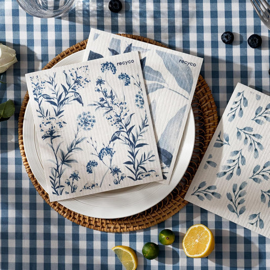 RECYCO Swedish Dishcloths for Kitchen | 6 Pack Foggy Blue Washable Dish Rags | Cellulose Reusable Cleaning Paper Towels | Absorbent Counter Dish Cloth Sponge Kitchen Wipes, 8" L x 7" W