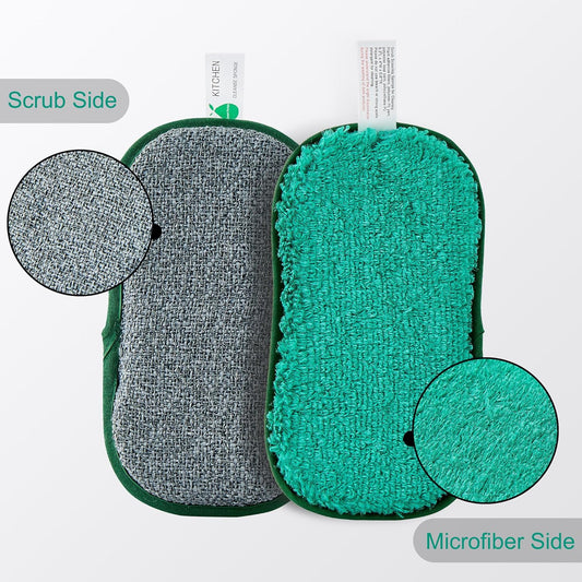 Multipurpose Sponges Kitchen,6 Pack Reusable Non-Scratch Scrub Sponge,Rough Scrubbers Side for Pots and Pans,Soft Microfiber Scrub Side for Washing Dishes