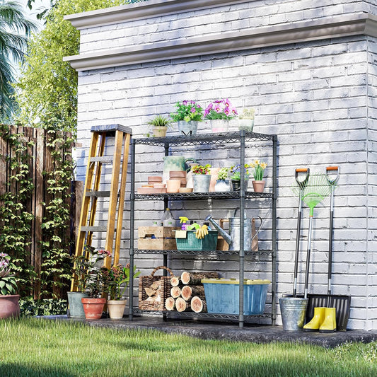 IZEUK Outdoor Metal Storage Shelving Unit, 4-Tier Heavy Duty Wire Rack Organizer with Rust-Resistant and Corrosion-Proof Coating (Grey, 17.7" D x 47.24" W x 59" H)