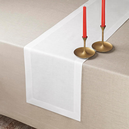 D'Moksha Homes Linen White Table Runner 90 Inches Long - 100% Pure Linen 14 x 90 Inch Table Runner for Dining, Fall, Autumn and Halloween - Machine Washable
