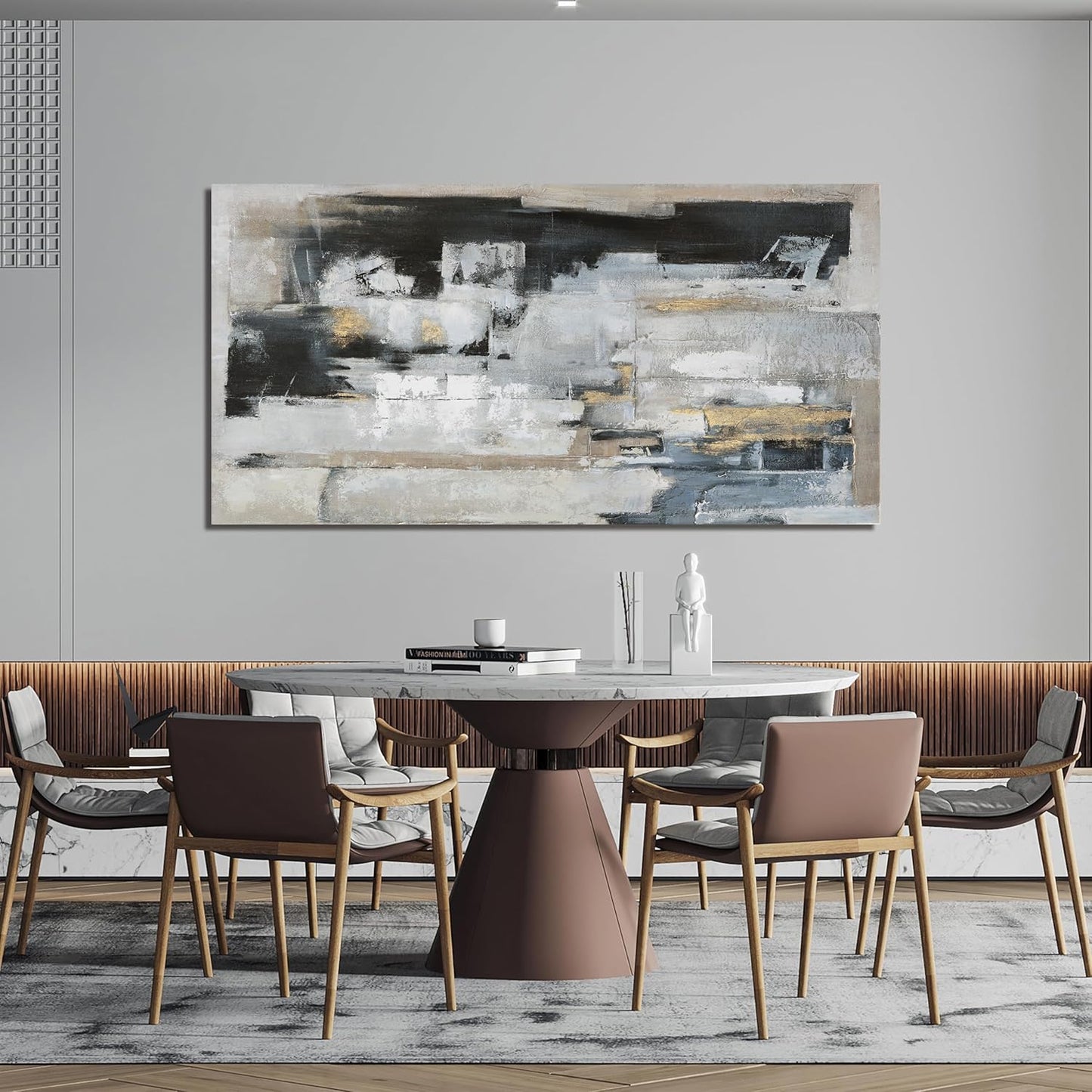 Suconvng Abstract Wall Art For Living Room Blue Grey Abstract Canvas Art Wall Decor Paintings Modern Background Artwork Abstract Wall Decor For Bedroom Office Can Be Hung 24×48 Inch