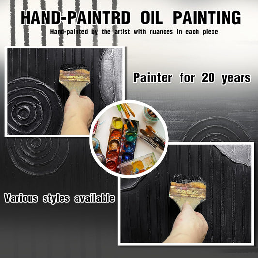 Black and Silver Circles Canvas Wall Art for Living Room Abstract Painting Wall Decor for Dining Room Minimalist Wall Decor for Office Size 24 x 47 Inch