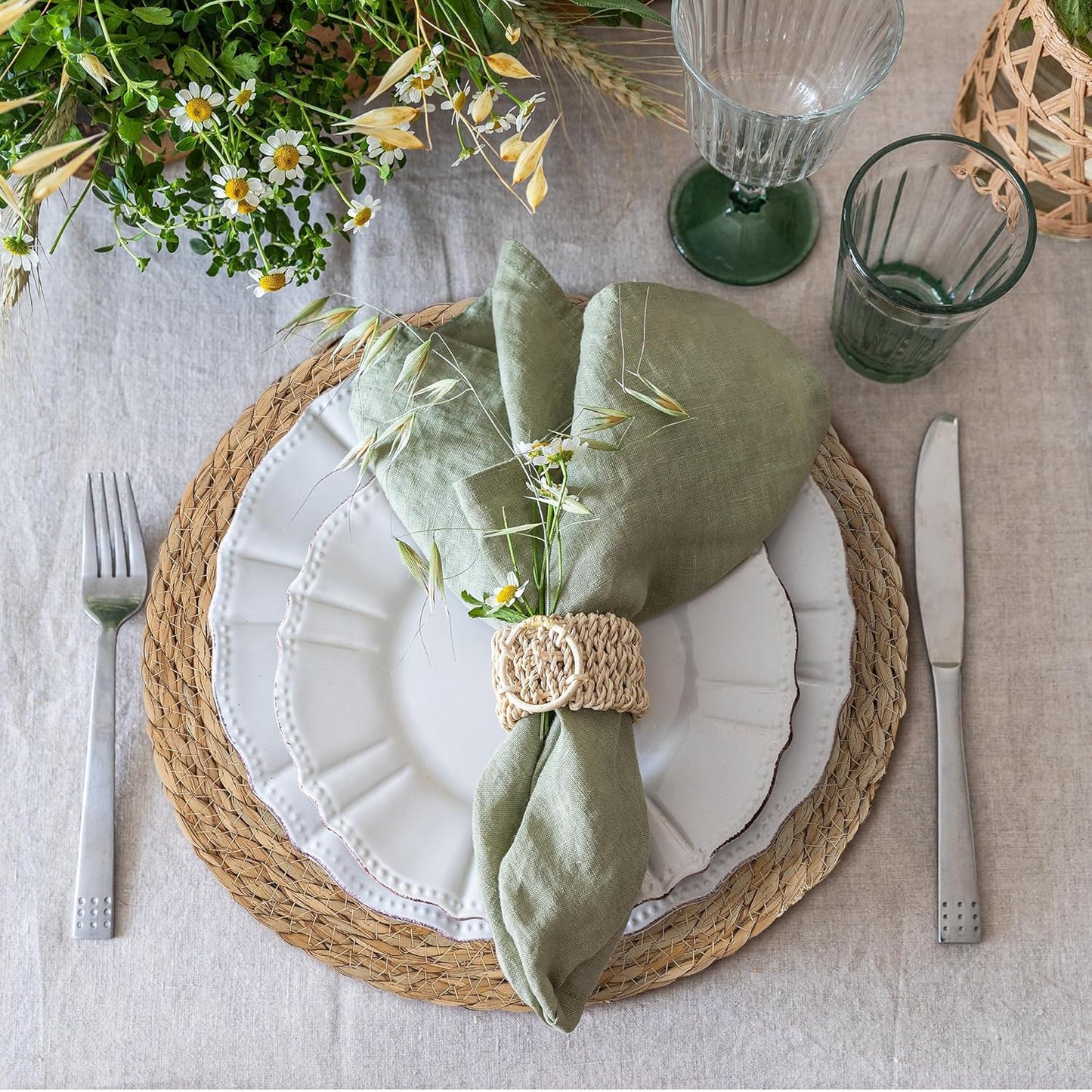 Set of 12 Round Woven Placemats - 13.8 Inches Natural Boho Rattan Wicker Table Mats for Home Dining Table