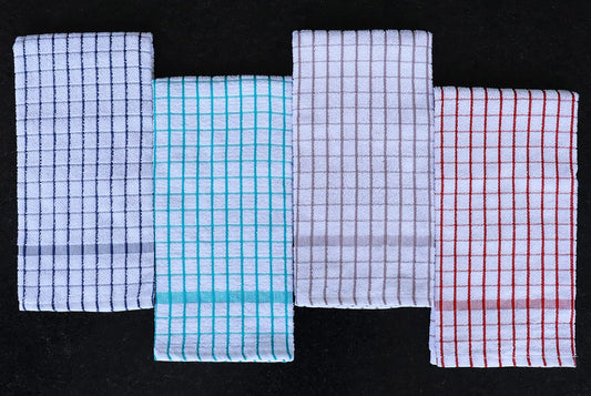 AMOUR INFINI Kitchen Towels Set of 4 - Highly Absorbent, Super Soft Terry Cotton 20x28 Inch Dish Towels with Hanging Loop - Hand & Tea Towels for Cleaning & Drying Dishes (Ass- Blue)