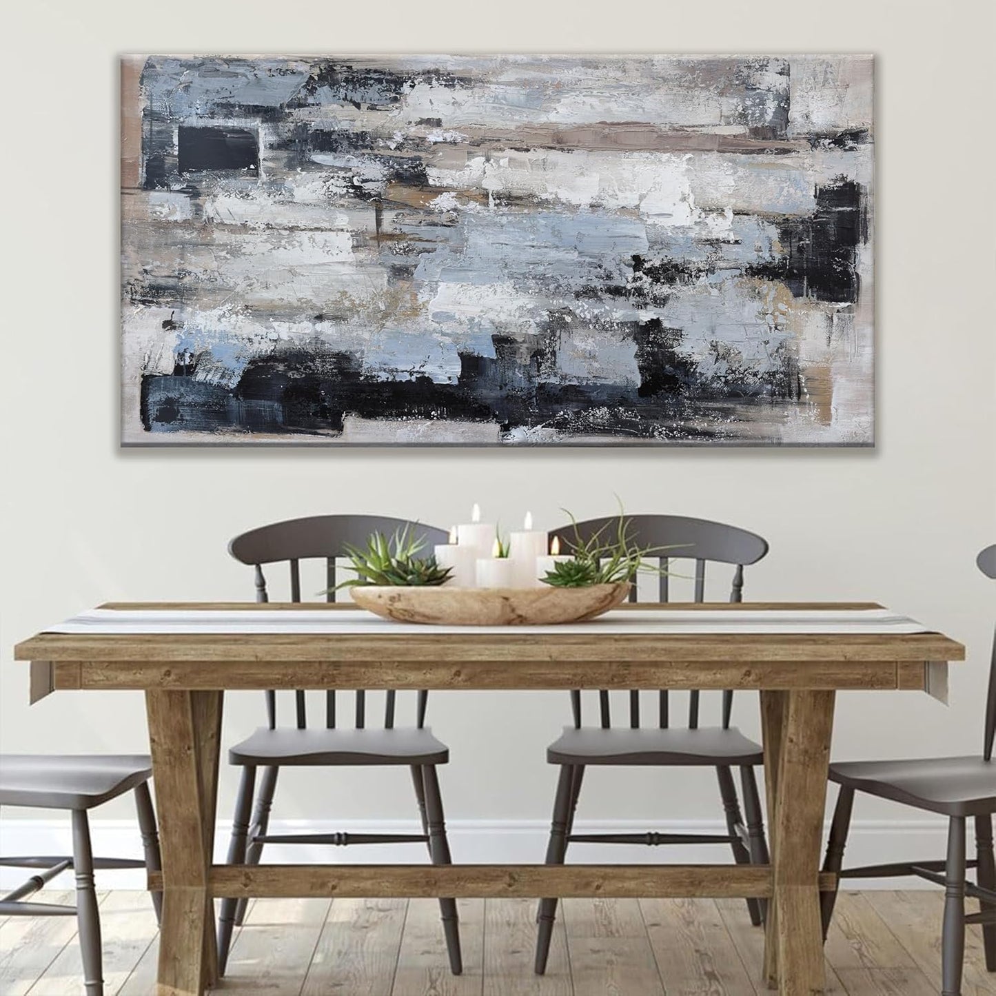 KUPTEU Canvas Wall Art Decor Large Canvas Wall Art For Living Room Abstract Art Blue Black Wall Art Prints Large Art Work for Wall Decor Highland Cow Pictures for Bedroom Office Decor 29"x58"