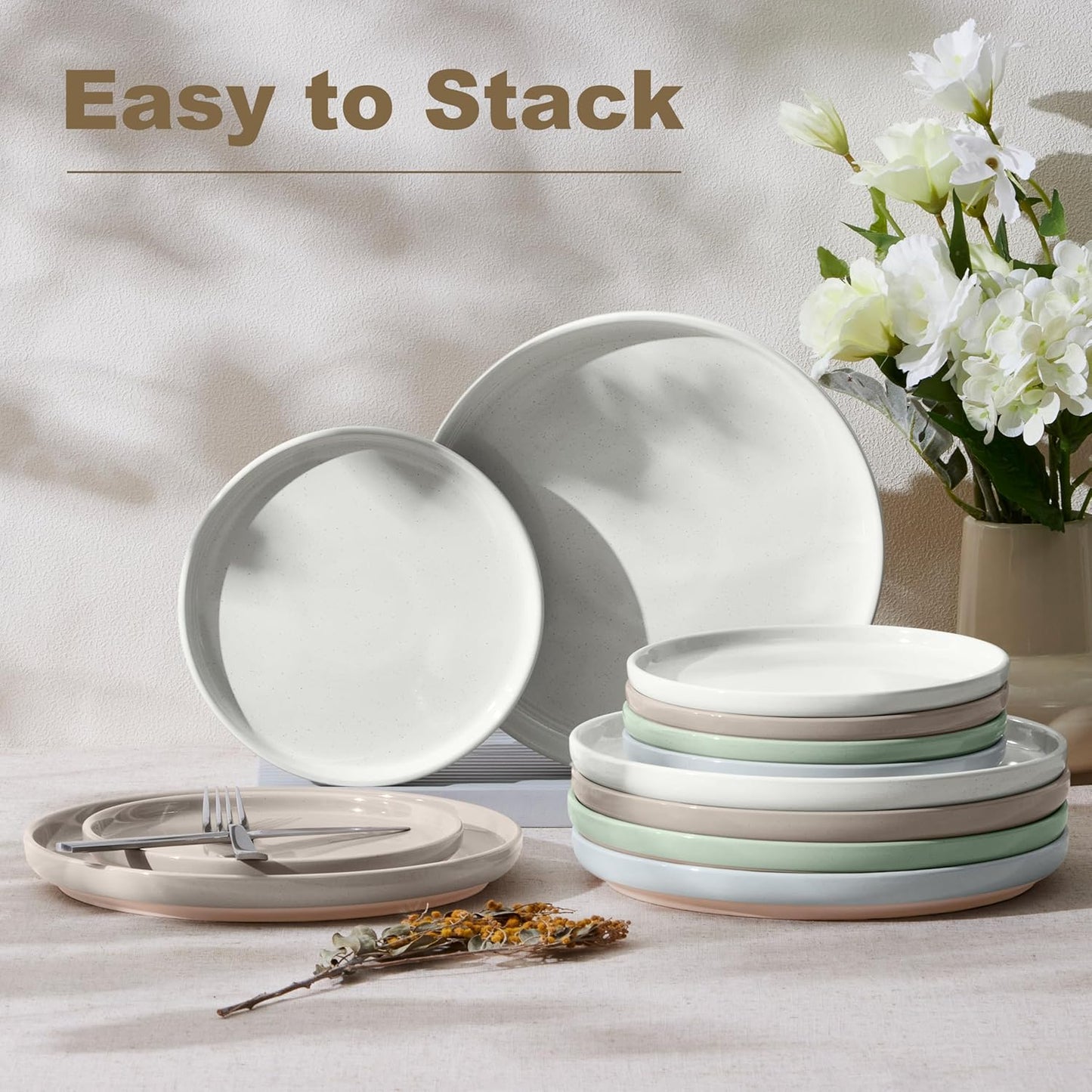 LIANYU 6Pcs Stoneware Dinner Plates, 10.5 Inch Large Porcelain Plates Set, Kitchen Ceramic Serving Dishes Set for Dining, Microwave, Oven & Dishwasher Safe, Scratch Resistant, Glacier Gray