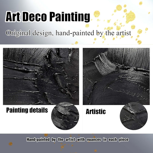 HUBOSKN Abstract Hand Painting Wall Art For Office - Black Huge Canvas Wall Decor For Living Room - Large Modern Wall Art For Bedroom Size 36 x 72 Inch