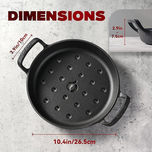 onlyfire Pre-Seasoned Cast Iron Skillet, Frying Pan with Nonstick Perforated Grill Surface and Dual Handles, 10 Inch Cast Iron Pan - Compatible With All Stovetops - Oven Safe & Rust Resistant
