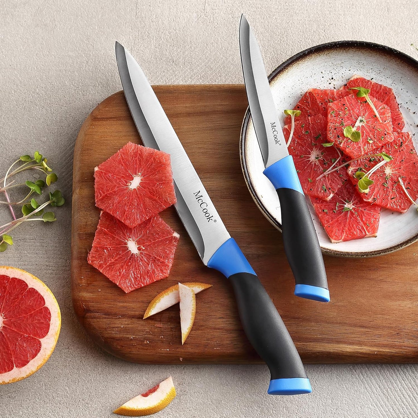 McCook® Knife Sets, German Stainless Steel Kitchen Knife Block Sets with Built-in Sharpener