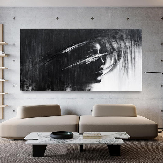 Canvas Wall Art Decor Large Wall Art Pictures for Living Room Black and White Abstract Wall Art Decor Large Artwork for Walls Modern Abstract Wall Art Prints Kitchen Bedroom Office Wall Decor 29"X58"