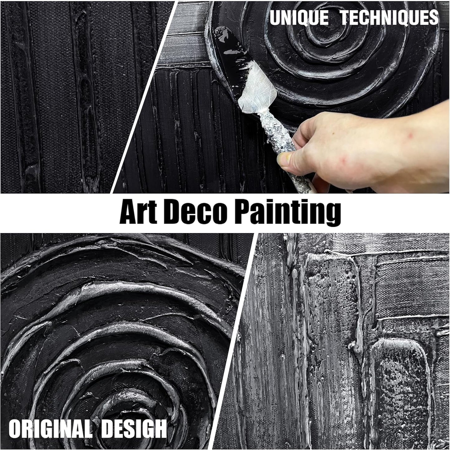 Abstract Oil Painting Wall Art Bedroom Black and Silver Canvas Wall Art for Living Room Circles Pictures Wall Decor for Kitchen Size 20 x 40 Inch