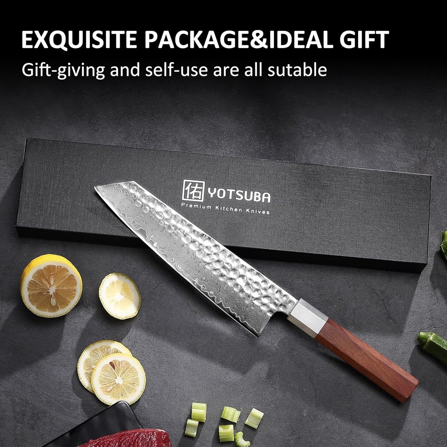 YOTSUBA 8 inch Japanese Gyuto Chef Knife,Professional Hand Forged Damascus Japanese Kitchen Knife,Ultra Sharp kitchen knives with Durable Ergonomic Wood Handle