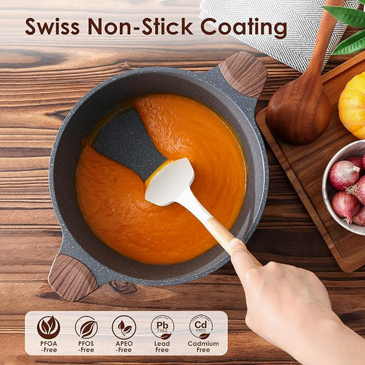 SENSARTE Nonstick Stock Pot with Lid, 7 Qt Induction Cooking Pot with Tempered Glass Lid, Stew Pot with Swiss Nonstick Granite Coating, Pasta Casserole, PFOA PFOS APEO Free, Gray