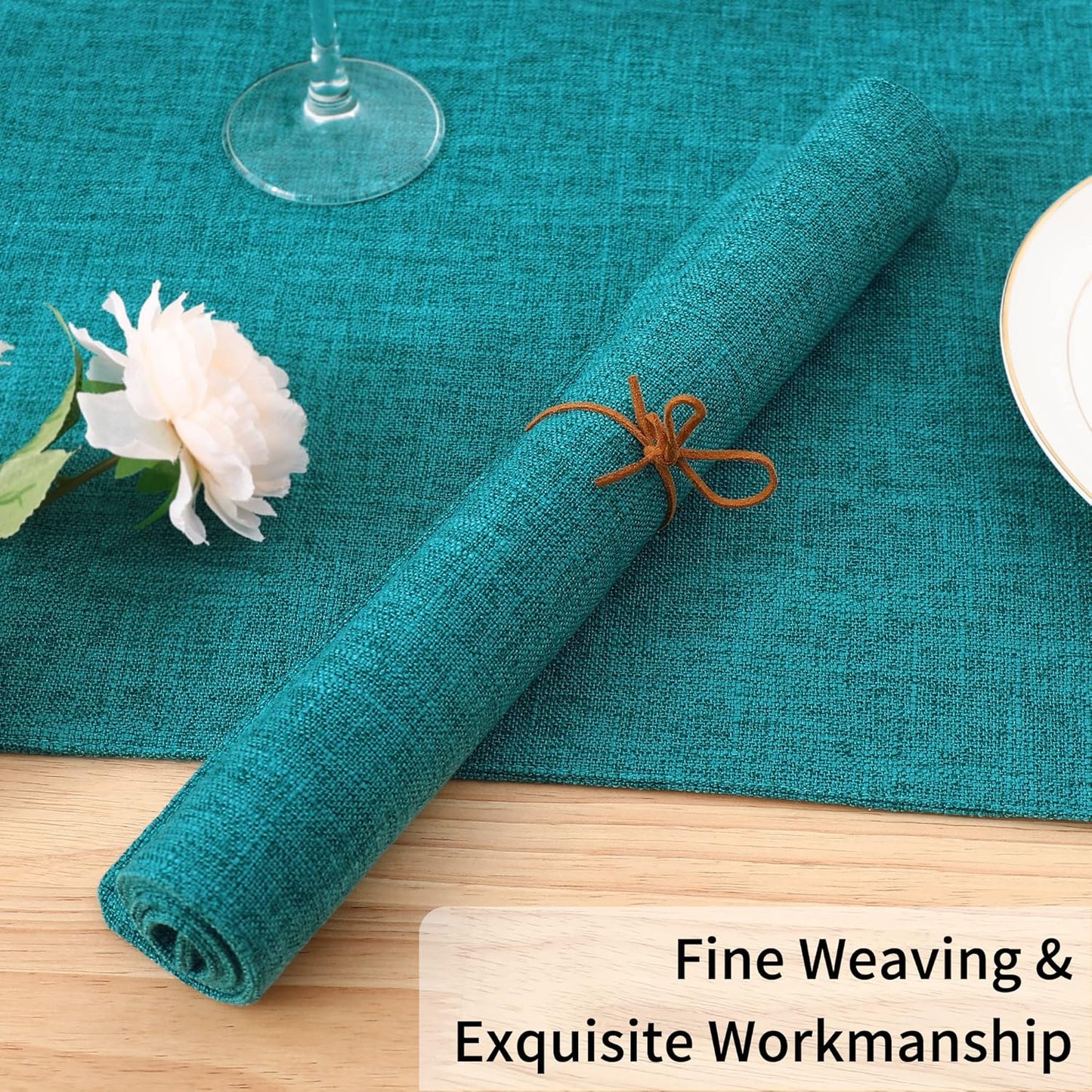 Homaxy Cloths Placemats for Dining Table Set of 4, Heat Resistant Washable Cotton Linen Blend Table Mats, Easy to Clean Place Mats for Indoor Outdoor Party Kitchen Decoration, 13" x 19", Teal