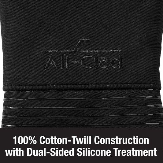 All-Clad Silicone Oven Mitts: Heat Resistant up to 500 Degrees - 100% Cotton & Silicone, 14"x7" Oven Mitt for Kitchen and Barbecue, 2-Pack, Black