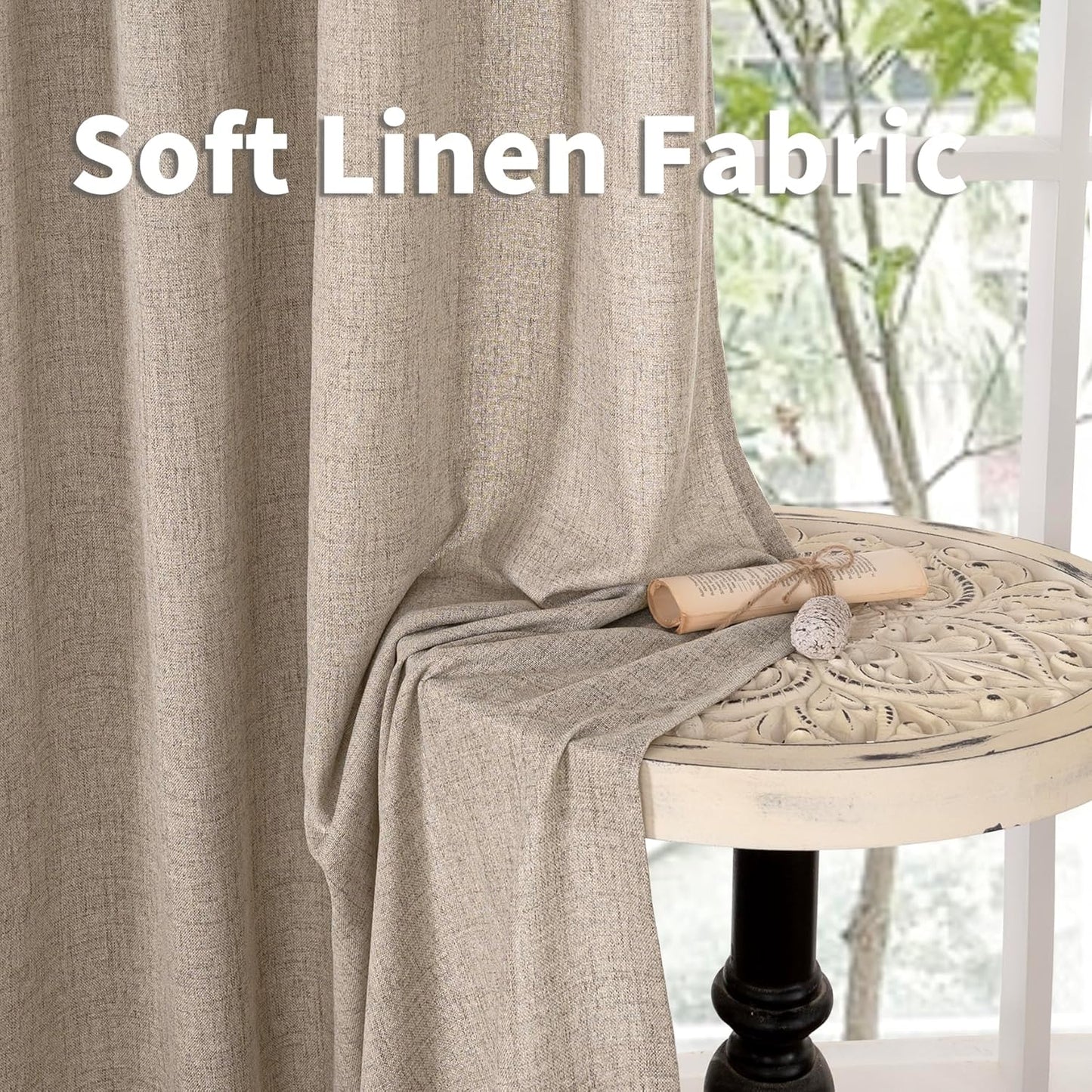 YoungsTex Extra Long Linen Curtains 108 Inch Length for Living Room, Light Filtering with Drapes Bronze Grommet Privacy for Bedroom Farmhouse Decorative, Dark Oatmeal, 52 x 108 Inch, 2 Panels