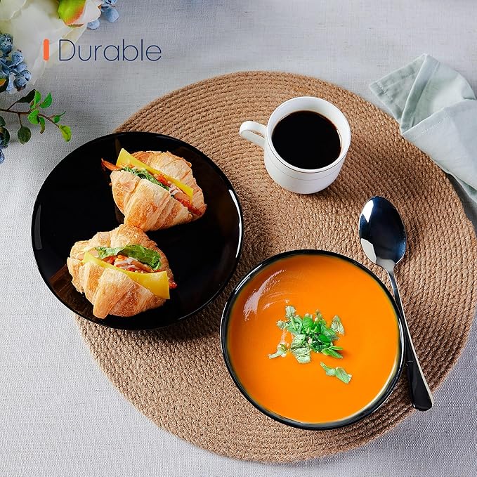 Dinnerware Sets for 6, LaGlint 18 Pieces Opal Glass Plates and Bowls Set, Dishwasher and Microwave Safe Dish Dinning Ware, Chip and Scratch Resistant Dishware Black