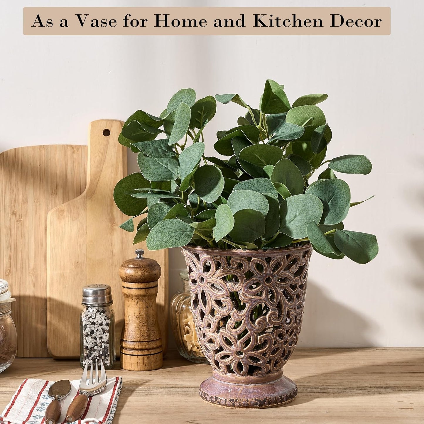 Utensil Holder for Kitchen Counter, Modern Farmhouse Cooking Utensil Holder and Crock Home Kitchen Decor, Ceramic Utensil Organizer for Spatula, Ladle, Eggbeater, Rolling Pin- Kiln-Transformed Purple