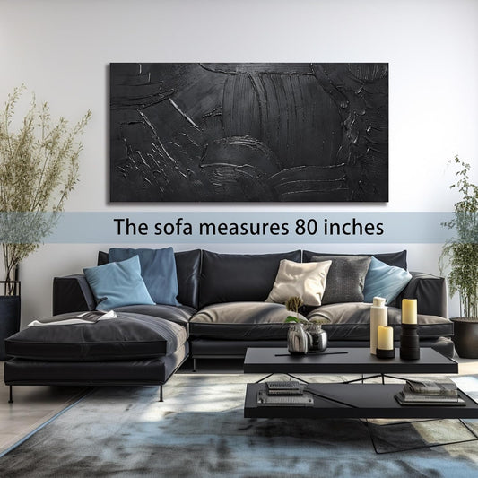 HUBOSKN Minimalist Artwork Wall Decor For Living Room Black Abstract Painting Wall Art For Office Huge 3D Canvas Wall Art For Hotel Size 40 x 80 Inch