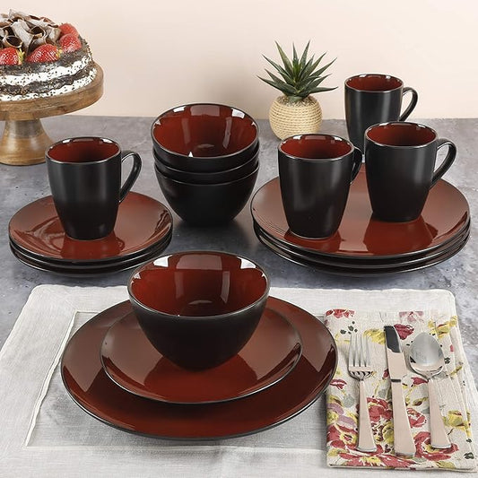 Gibson Elite Soho Lounge Round Reactive Glaze Stoneware Dinnerware Set, Service for Four (16pcs), Red