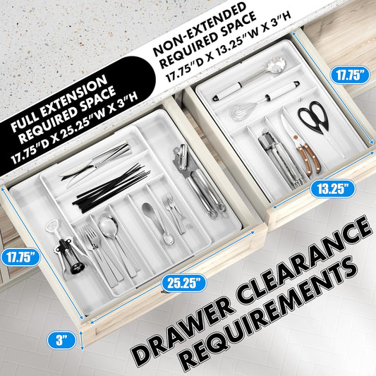 Simple Houseware Expandable & Adjustable Cutlery Drawer Organizer - Large Utensil and Flatware Tray for Kitchen Drawers, White