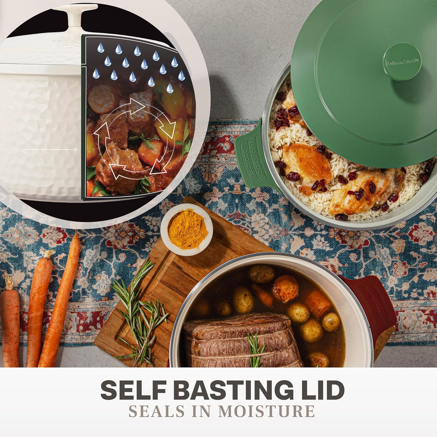 Gotham Steel Hammered 5 Qt Lightweight Dutch Oven Pot with Lid & Holders, Ceramic Non Toxic, Oven Safe & Even Heat Retaining Dutch Oven for Bread Baking Sourdough, Soup, 70% Lighter than Cast Iron