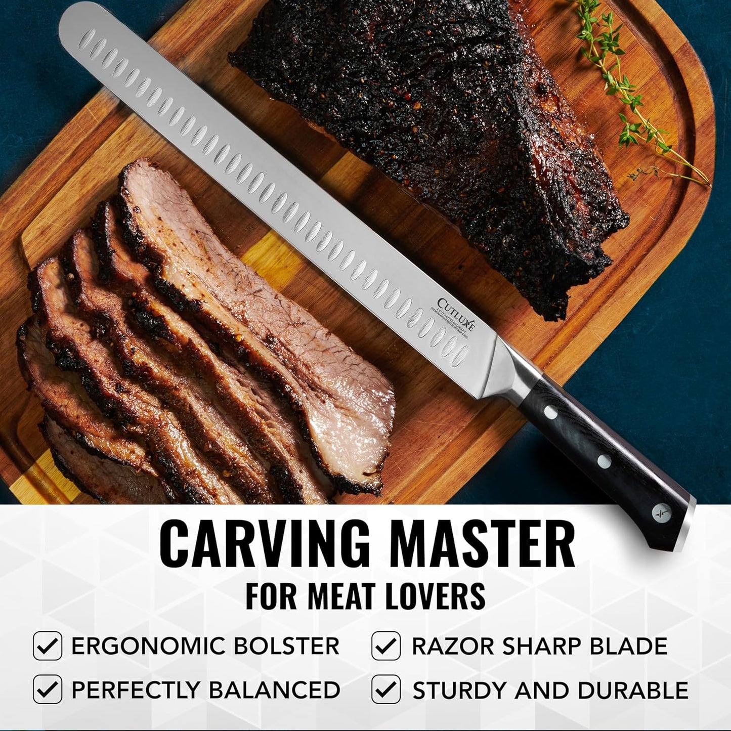 Cutluxe Brisket Knife – 12" Carving & Slicing Knife for Meat & BBQ – Razor Sharp German Steel, Sheath Included, Ergonomic Full Tang Handle Design – Artisan Series