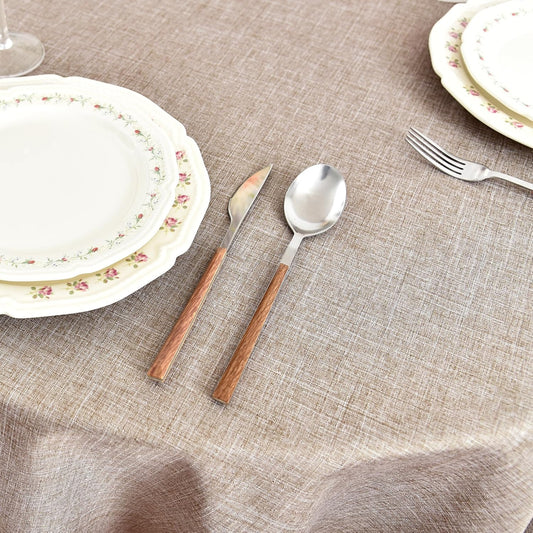 Fitable Faux Linen Round Tablecloths 90 Inch, 6 Pack - Fabric Textured Table Clothes for Round Folding Tables, Washable Neutral Table Covers for Wedding, Party, Banquet, Birthday, Nature Color